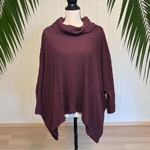 FP Beach | Free People Plum Split Back Cowl Neck Poncho Sweater - Size Large